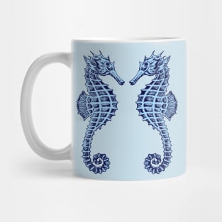 Symmetrical Seahorses Mirrored Face To Face Blue Mug